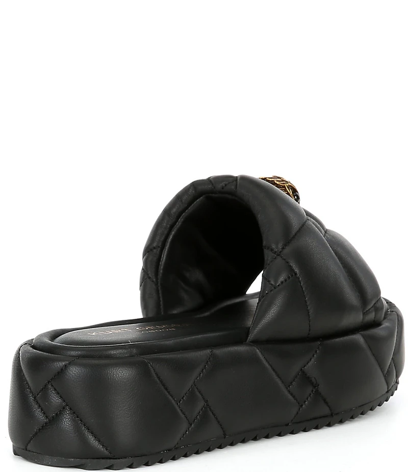 Kurt Geiger London Kensington Leather Quilted Logo Ornament Puff Platform Slide Sandals