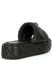 Kurt Geiger London Kensington Leather Quilted Logo Ornament Puff Platform Slide Sandals