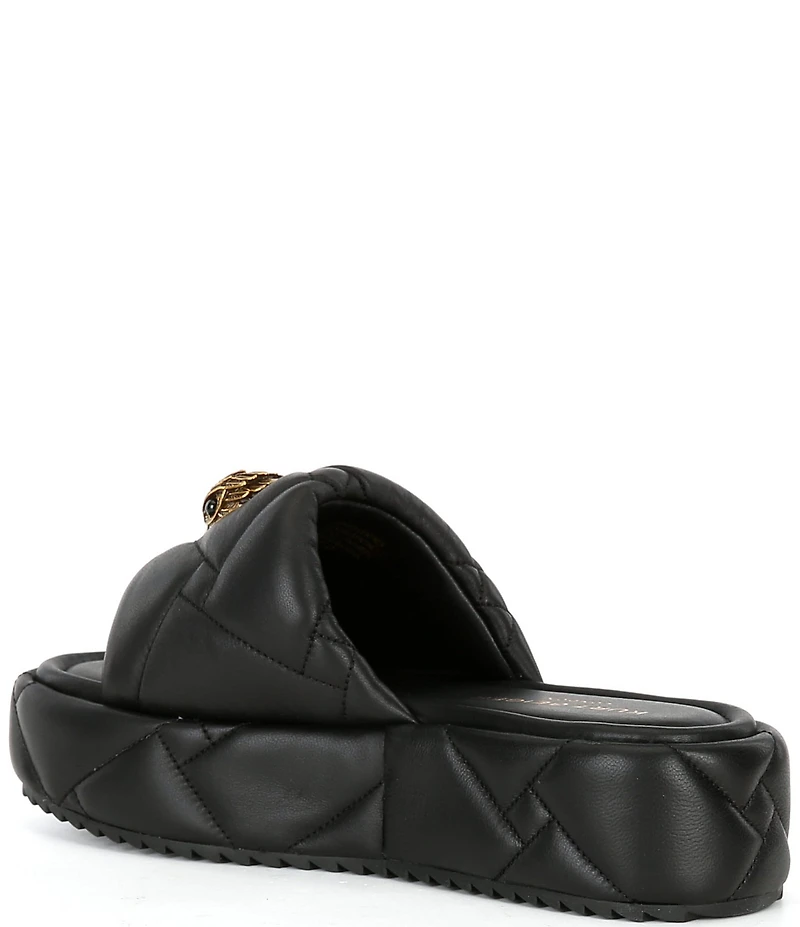 Kurt Geiger London Kensington Leather Quilted Logo Ornament Puff Platform Slide Sandals
