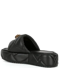 Kurt Geiger London Kensington Leather Quilted Logo Ornament Puff Platform Slide Sandals