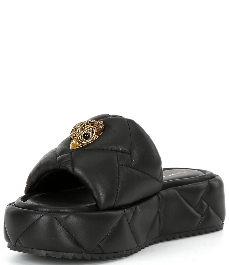 Kurt Geiger London Kensington Leather Quilted Logo Ornament Puff Platform Slide Sandals