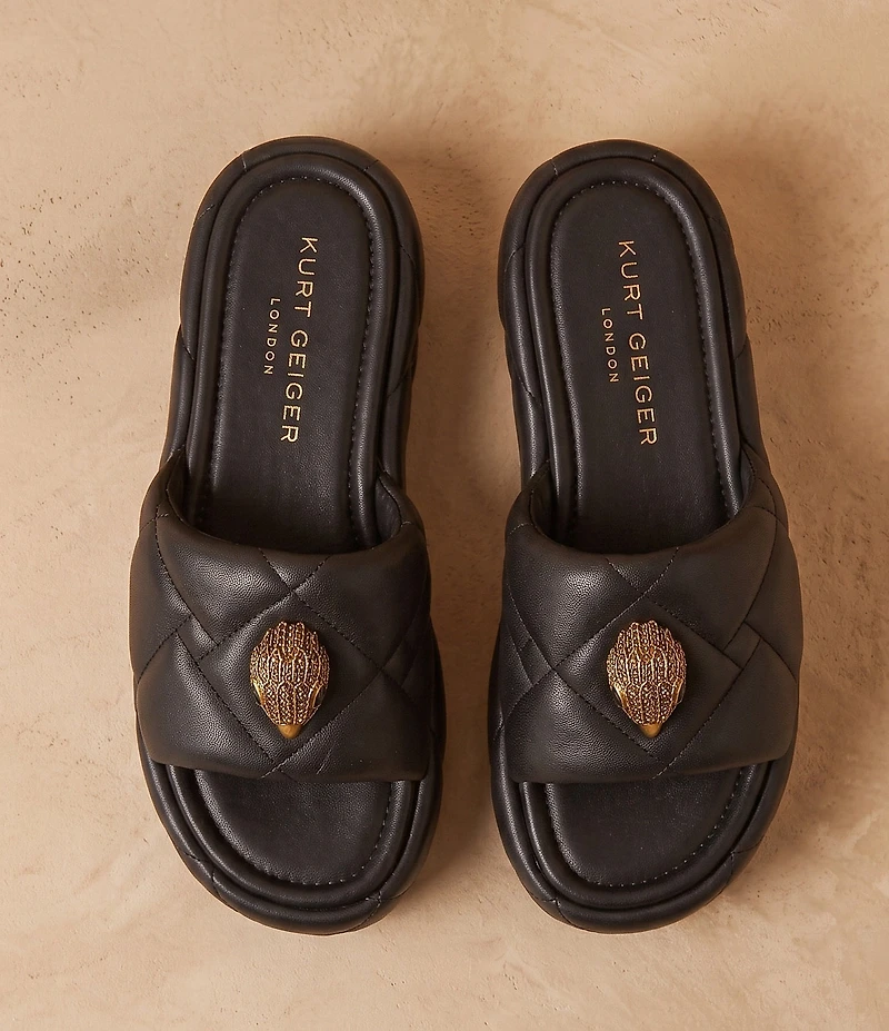 Kurt Geiger London Kensington Leather Quilted Logo Ornament Puff Platform Slide Sandals