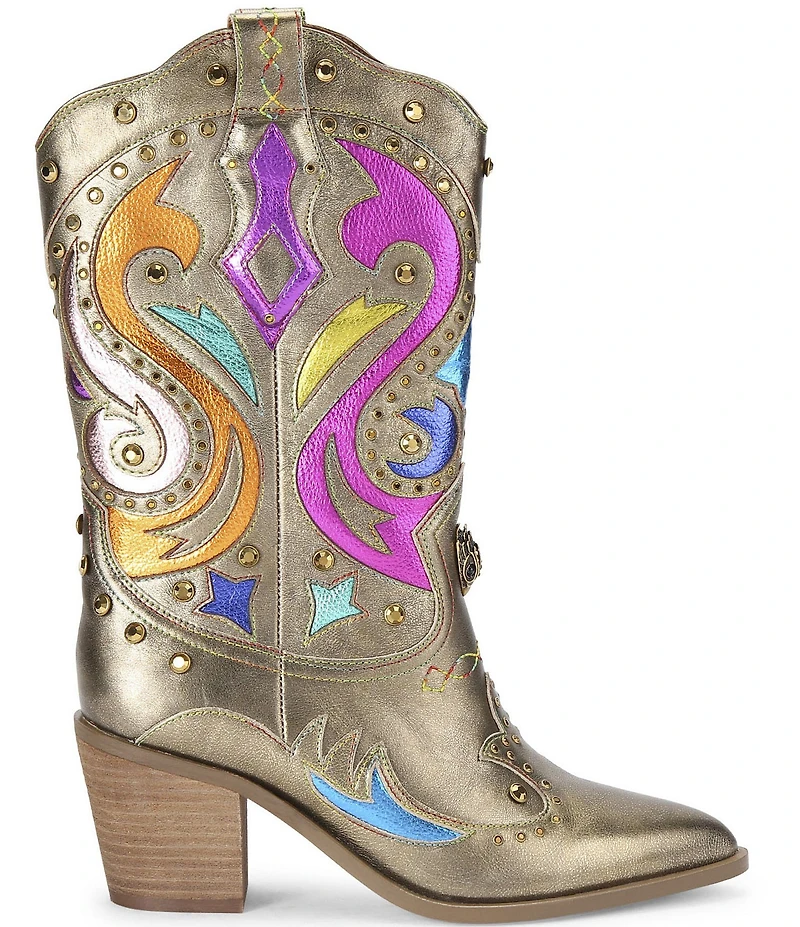 Kurt Geiger London Kensington Leather Studded Logo Ornament Cowboy Boots