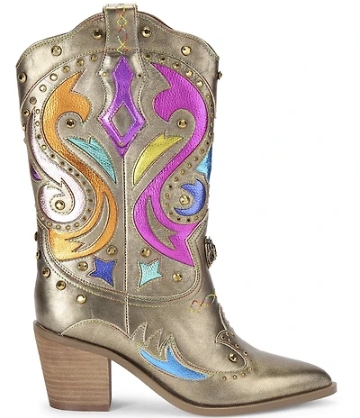 Kurt Geiger London Kensington Leather Studded Logo Ornament Cowboy Boots