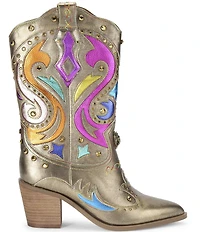 Kurt Geiger London Kensington Leather Studded Logo Ornament Cowboy Boots