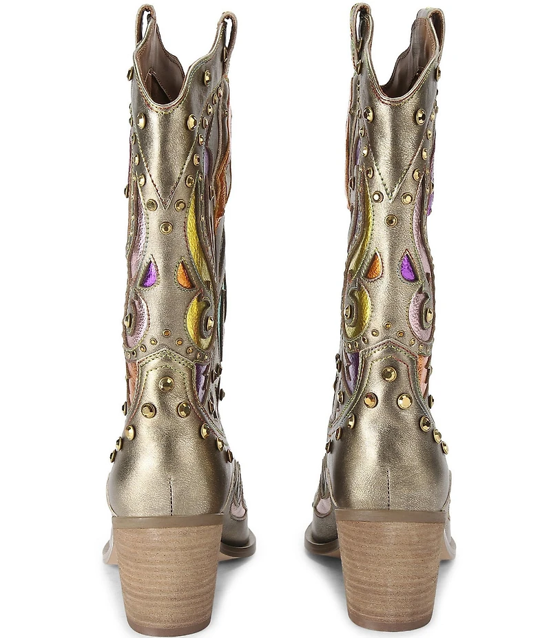 Kurt Geiger London Kensington Leather Studded Logo Ornament Cowboy Boots