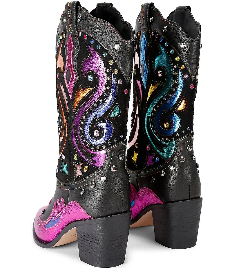 Kurt Geiger London Kensington Leather Studded Logo Ornament Cowboy Boots