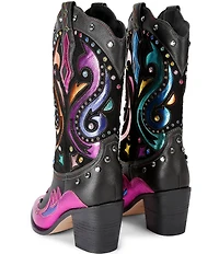 Kurt Geiger London Kensington Leather Studded Logo Ornament Cowboy Boots