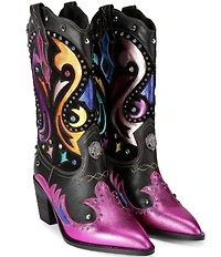 Kurt Geiger London Kensington Leather Studded Logo Ornament Cowboy Boots