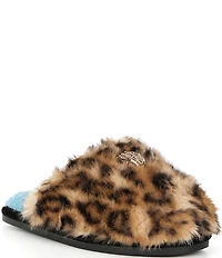 Kurt Geiger London Kensington Leopard Faux Fur Logo Ornament Slippers