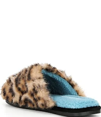 Kurt Geiger London Kensington Leopard Faux Fur Logo Ornament Slippers