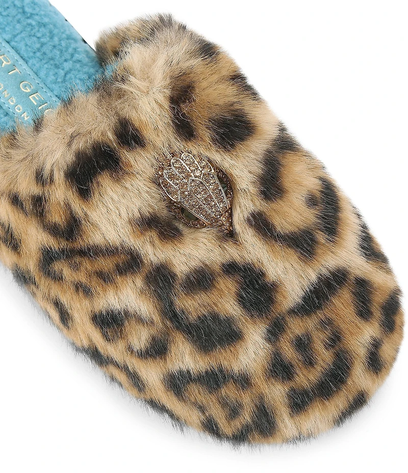 Kurt Geiger London Kensington Leopard Faux Shearling Logo Ornament Slippers