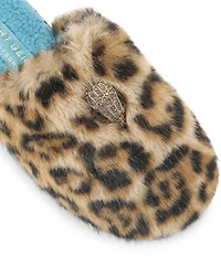 Kurt Geiger London Kensington Leopard Faux Shearling Logo Ornament Slippers