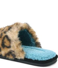 Kurt Geiger London Kensington Leopard Faux Shearling Logo Ornament Slippers