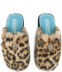 Kurt Geiger London Kensington Leopard Faux Shearling Logo Ornament Slippers