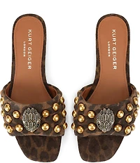 Kurt Geiger London Kensington Leopard Suede Studded Logo Ornament Slide Sandals