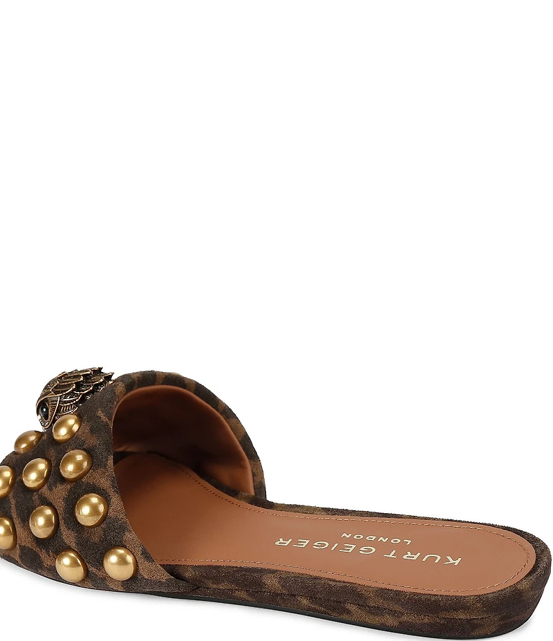 Kurt Geiger London Kensington Leopard Suede Studded Logo Ornament Slide Sandals