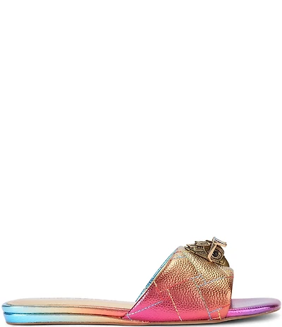 Kurt Geiger London Kensington Metallic Rainbow Quilted Leather Logo Ornament Slide Sandals