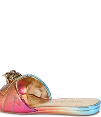 Kurt Geiger London Kensington Metallic Rainbow Quilted Leather Logo Ornament Slide Sandals