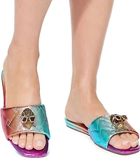 Kurt Geiger London Kensington Metallic Rainbow Quilted Leather Logo Ornament Slide Sandals