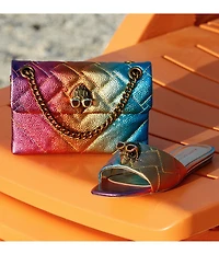 Kurt Geiger London Kensington Metallic Rainbow Quilted Leather Logo Ornament Slide Sandals