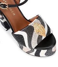Kurt Geiger London Kensington Leather Crystal Embellished Logo Ornament Platform Sandals