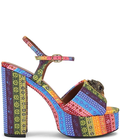 Kurt Geiger London Kensington Crystal Embellished Mixed Media Logo Ornament Platform Sandals