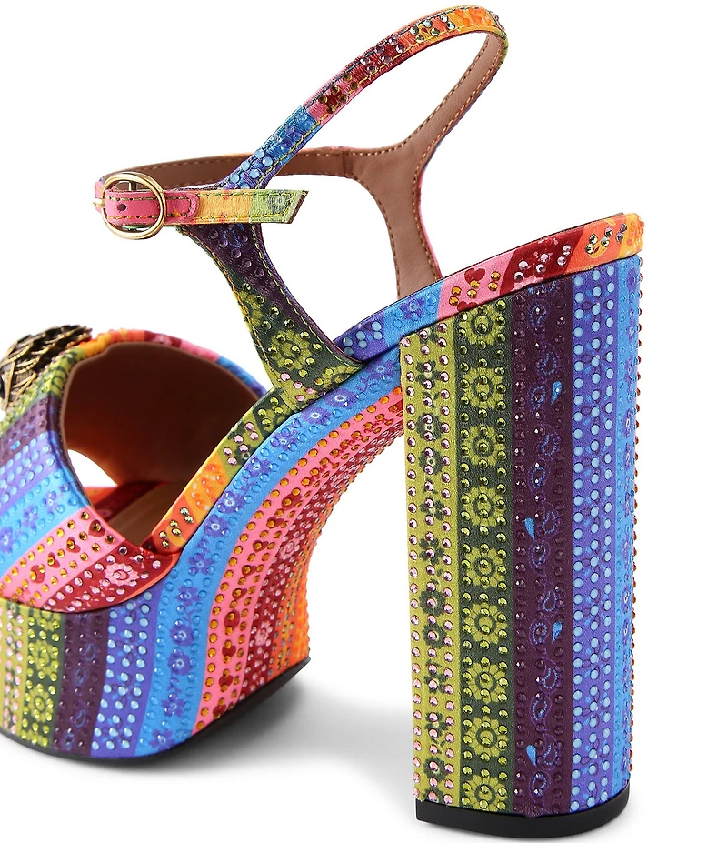 Kurt Geiger London Kensington Crystal Embellished Mixed Media Logo Ornament Platform Sandals