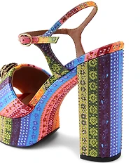 Kurt Geiger London Kensington Crystal Embellished Mixed Media Logo Ornament Platform Sandals