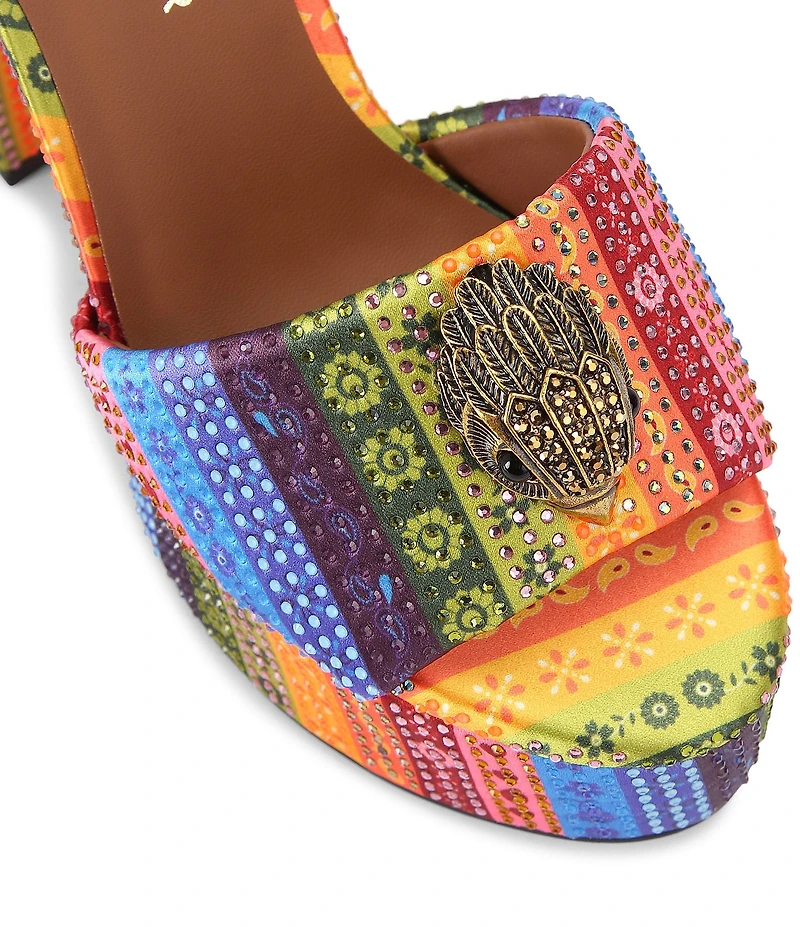 Kurt Geiger London Kensington Crystal Embellished Mixed Media Logo Ornament Platform Sandals