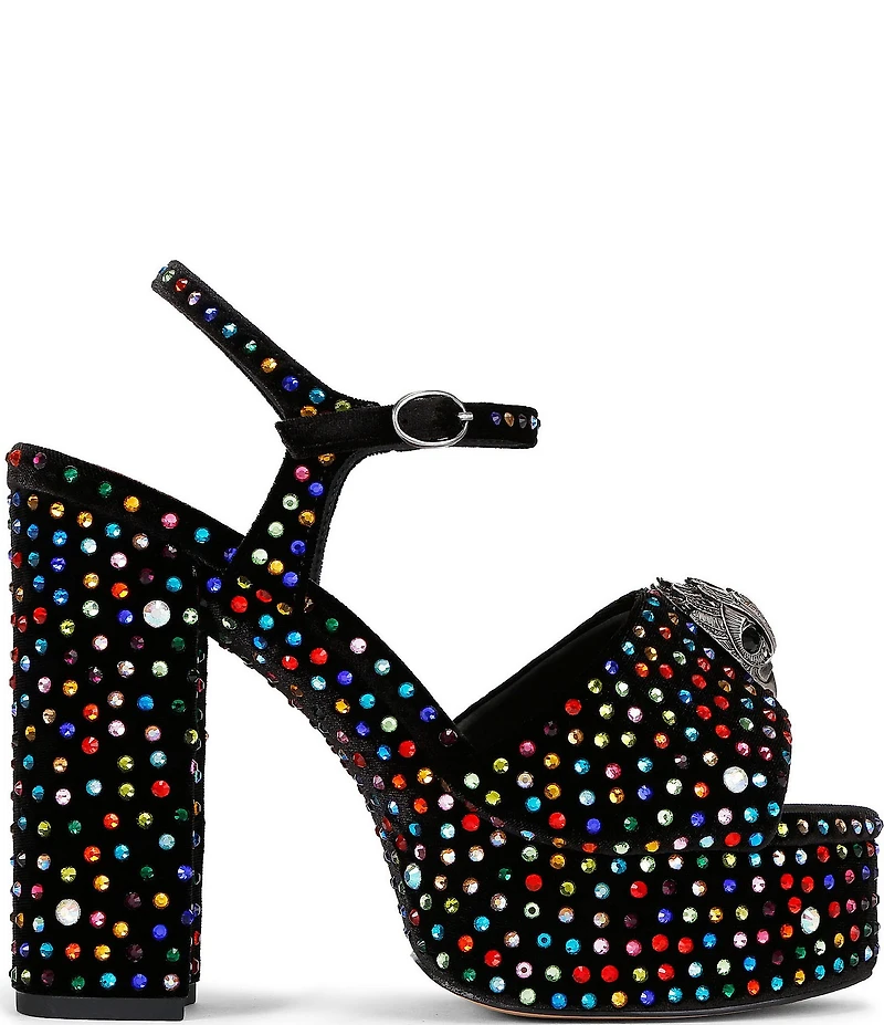 Kurt Geiger London Kensington Multi Crystal Embellished Logo Ornament High Heel Platform Sandals