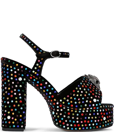 Kurt Geiger London Kensington Multi Crystal Embellished Logo Ornament High Heel Platform Sandals