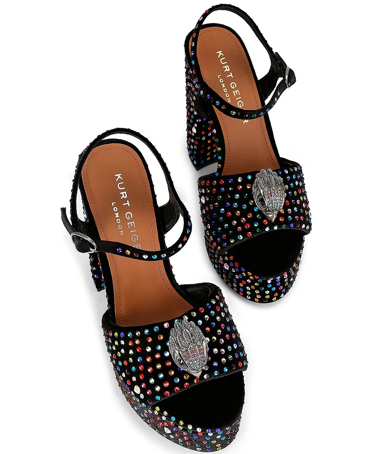 Kurt Geiger London Kensington Multi Crystal Embellished Logo Ornament High Heel Platform Sandals