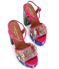Kurt Geiger London Kensington Multi Sequin Embellished Logo and Jewel Ornament High Heel Platform Sandals
