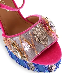 Kurt Geiger London Kensington Multi Sequin Embellished Logo and Jewel Ornament High Heel Platform Sandals