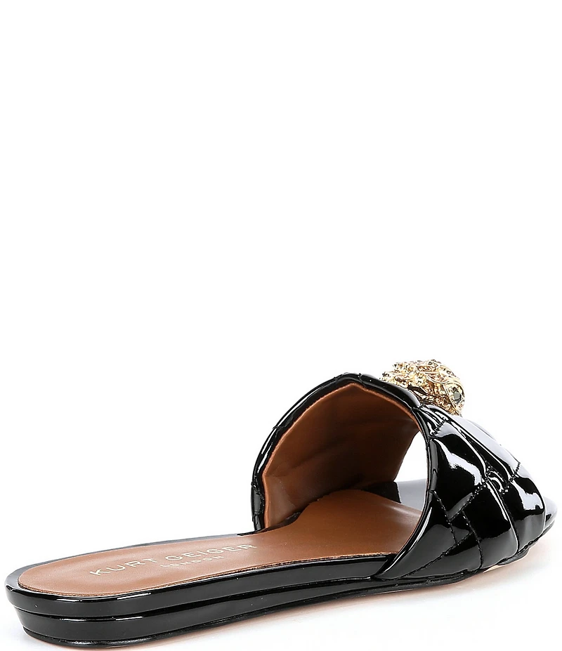 Kurt Geiger London Kensington Quilted Patent Leather Logo Ornament Slide Sandals