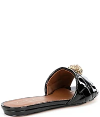 Kurt Geiger London Kensington Quilted Patent Leather Logo Ornament Slide Sandals