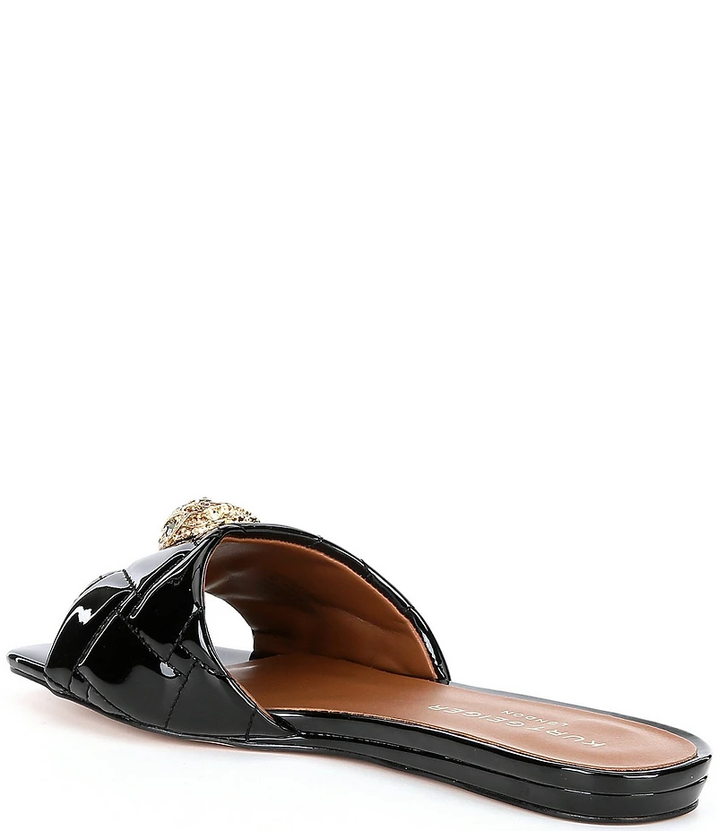 Kurt Geiger London Kensington Quilted Patent Leather Logo Ornament Slide Sandals