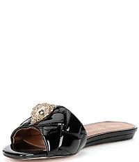 Kurt Geiger London Kensington Quilted Patent Leather Logo Ornament Slide Sandals