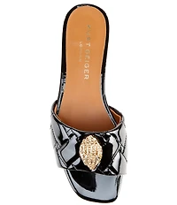 Kurt Geiger London Kensington Quilted Patent Leather Logo Ornament Slide Sandals