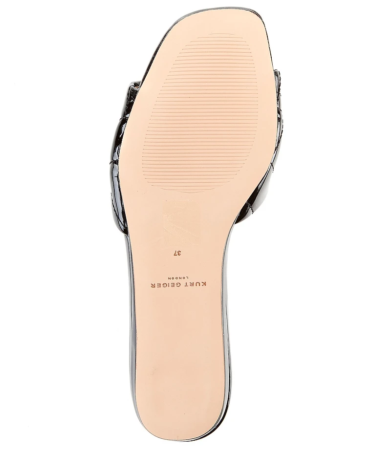 Kurt Geiger London Kensington Quilted Patent Leather Logo Ornament Slide Sandals