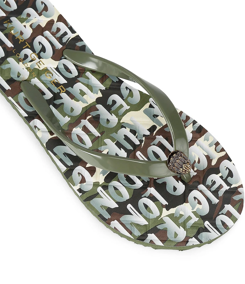 Kurt Geiger London Kensington Q Camo Logo Print Pool Flip Flops