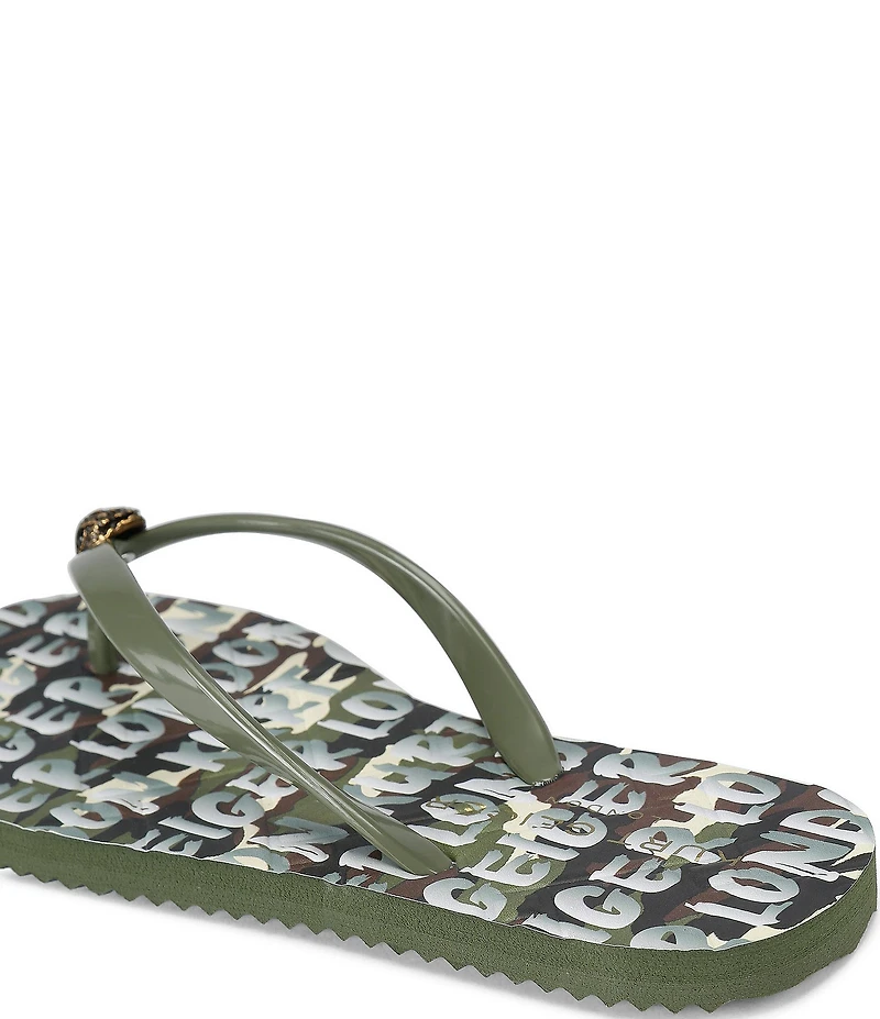 Kurt Geiger London Kensington Q Camo Logo Print Pool Flip Flops