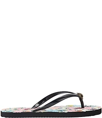 Kurt Geiger London Kensington Q Floral Print Logo Ornament Platform Pool Flip Flops
