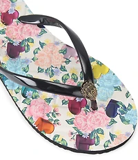 Kurt Geiger London Kensington Q Floral Print Logo Ornament Platform Pool Flip Flops