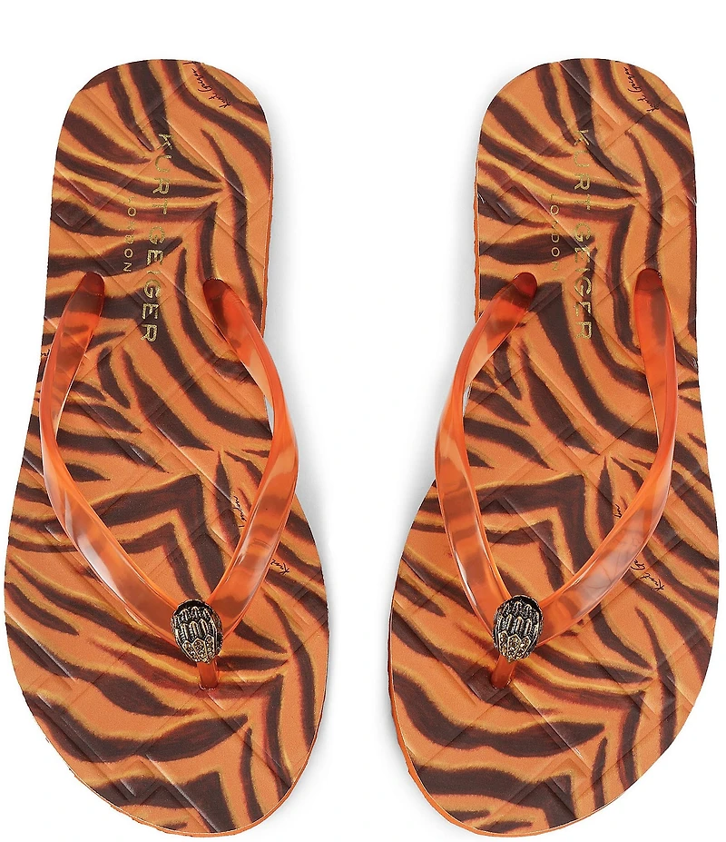 Kurt Geiger London Kensington Q Tiger Print Logo Pool Flip Flops