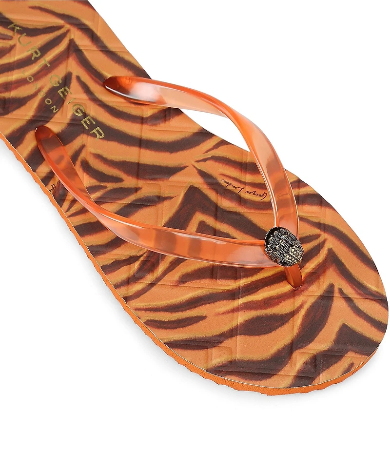 Kurt Geiger London Kensington Q Tiger Print Logo Pool Flip Flops