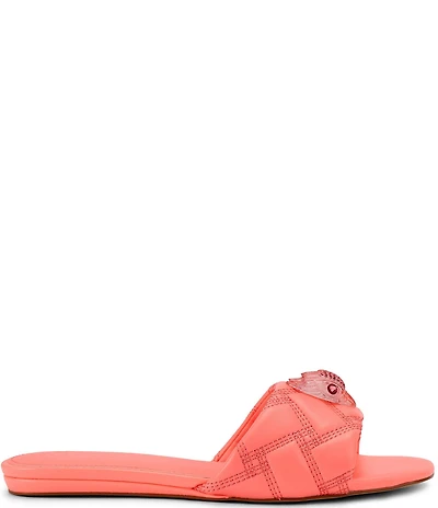 Kurt Geiger London Kensington Quilted Leather Logo Ornament Slide Sandals