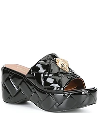 Kurt Geiger London Kensington Quilted Patent Leather Slide Wedge Platform Sandals