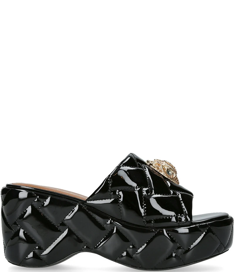 Kurt Geiger London Kensington Quilted Patent Leather Slide Wedge Platform Sandals